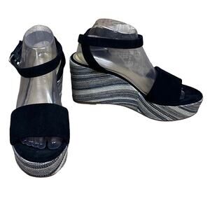 Splendid Felix Platform Wedge Sandals Ankle Wrap Neutral Stripe Black Size 9.5